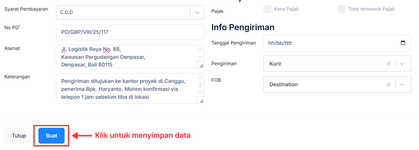 Halaman Pengiriman Pesanan