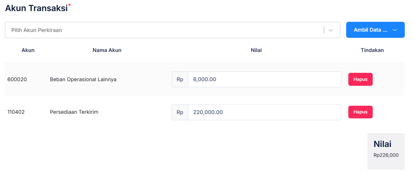 Halaman Penambahan Bahan Baku