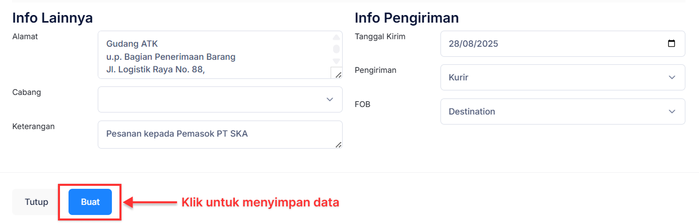 Halaman Pesanan Pembelian