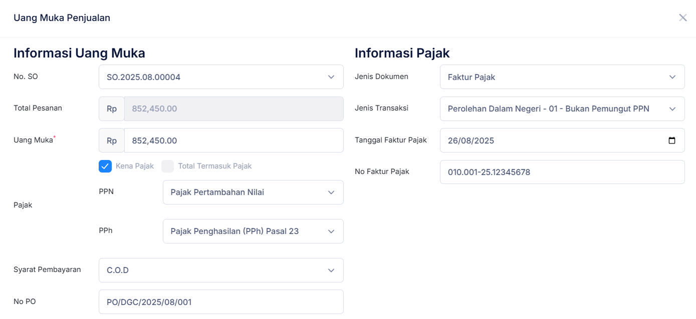 Halaman Pesanan Penjualan