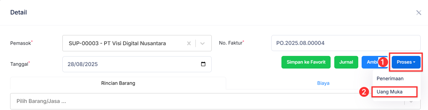Halaman Pesanan Pembelian
