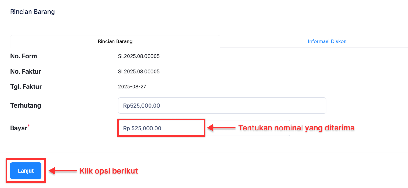 Halaman Penerimaan Penjualan