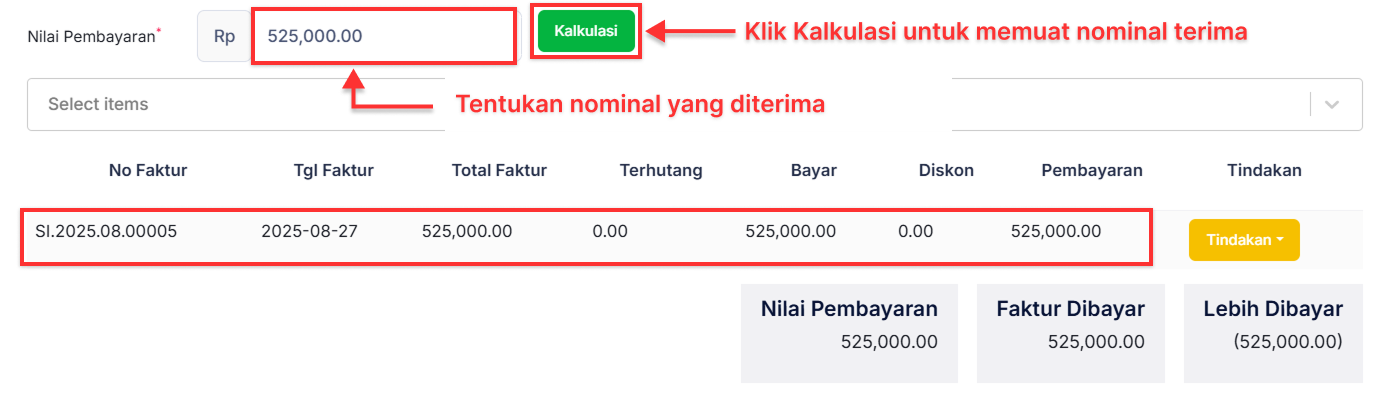 Halaman Penerimaan Penjualan