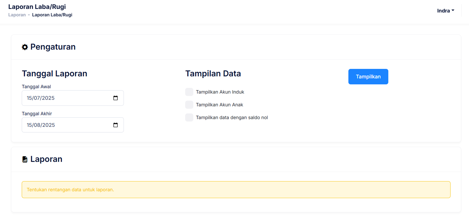 Halaman Laba dan Rugi