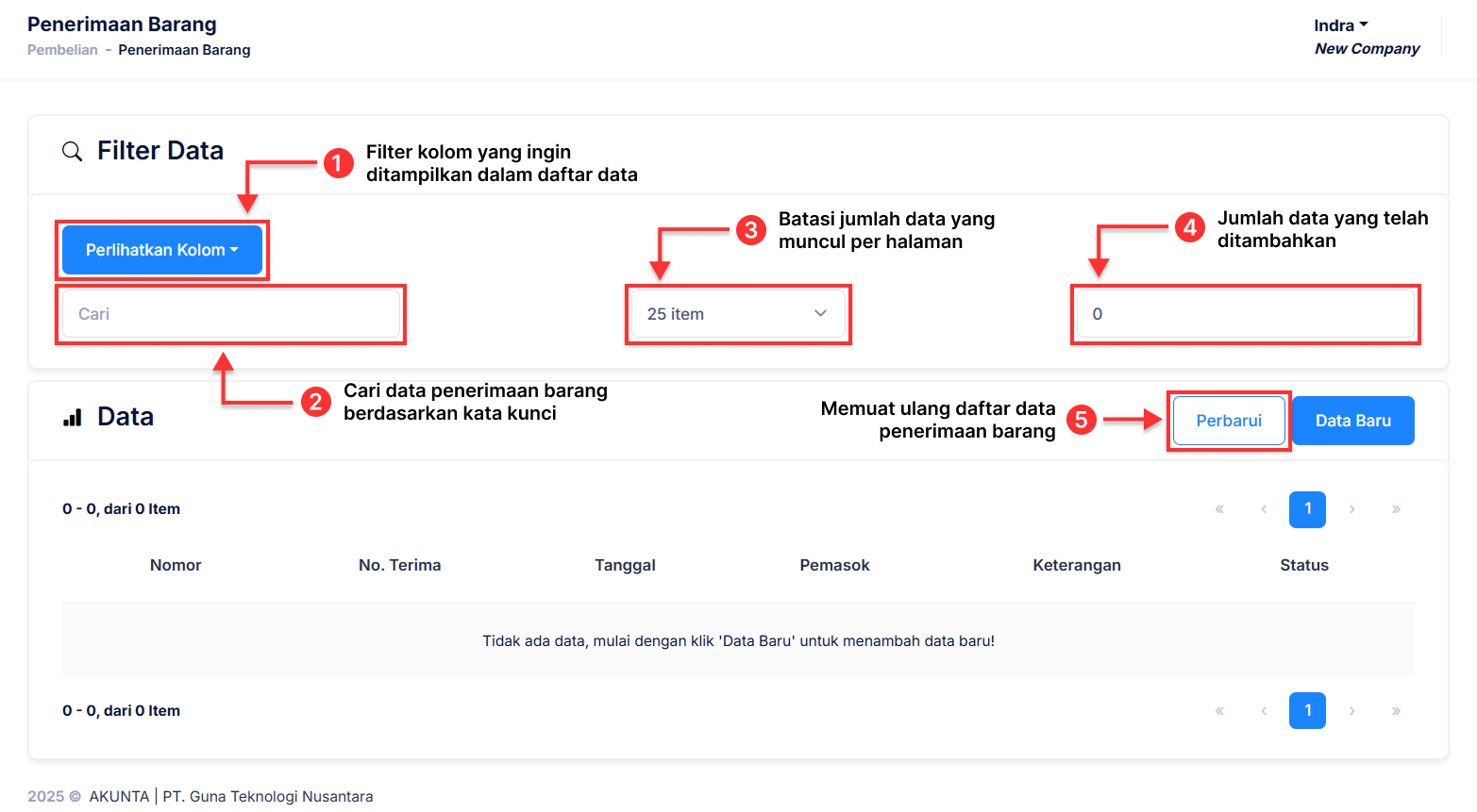 Halaman Penerimaan Barang