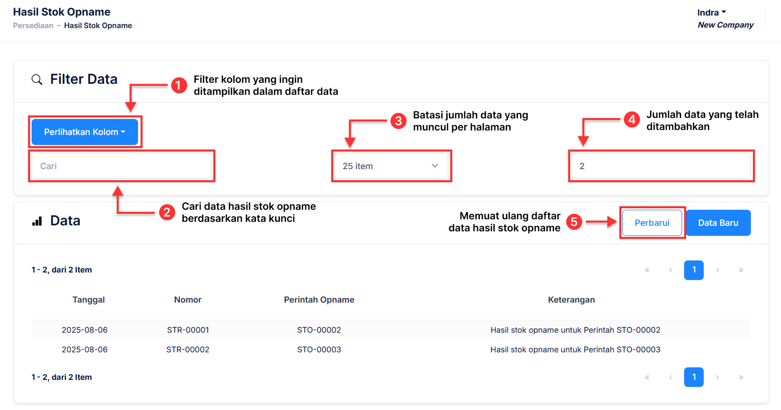 Halaman Hasil Perintah Stok