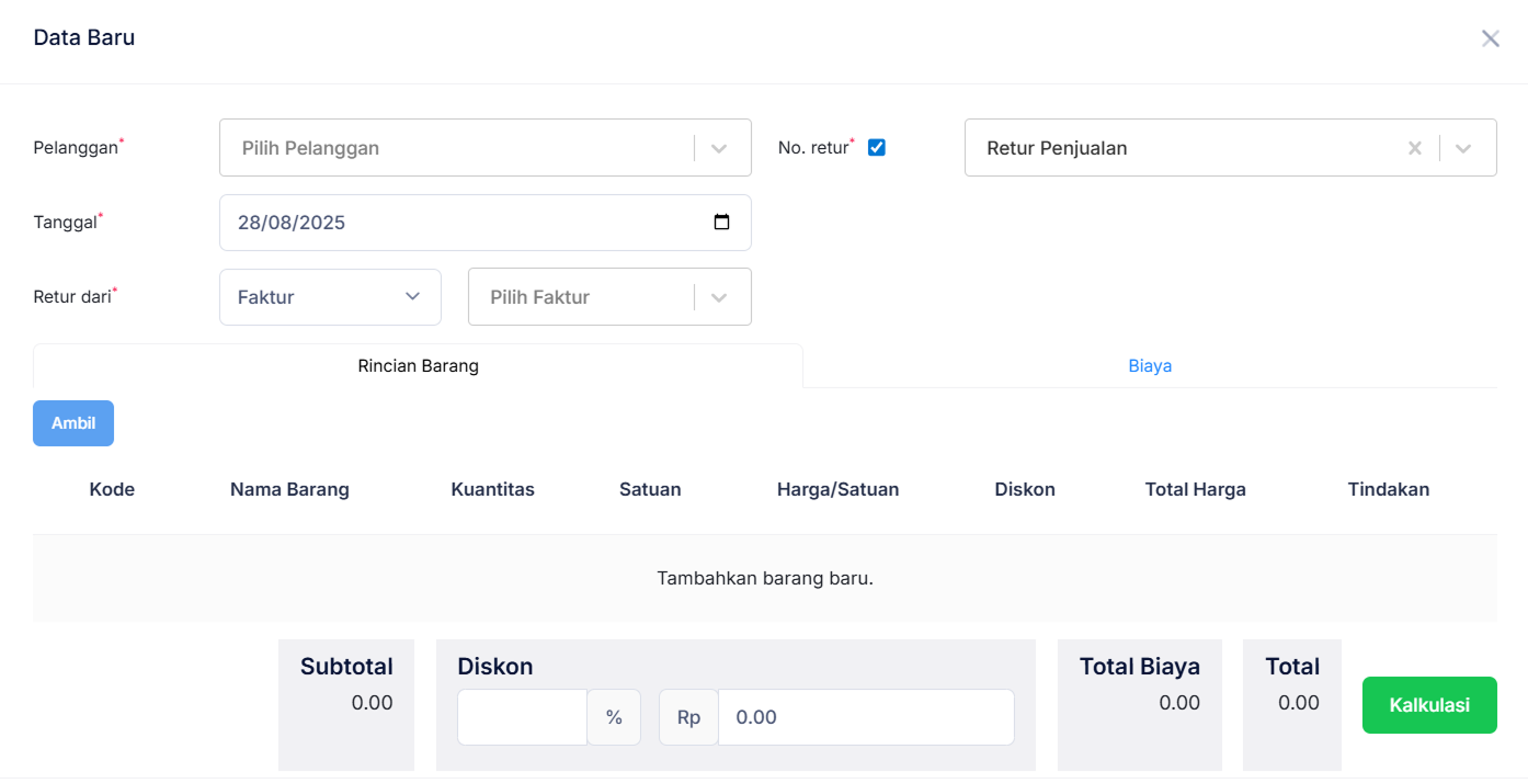 Halaman Retur Penjualan