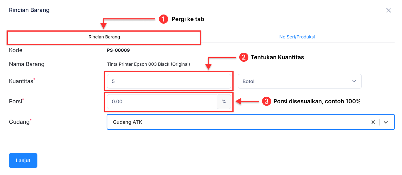 Halaman Pekerjaan Pesanan