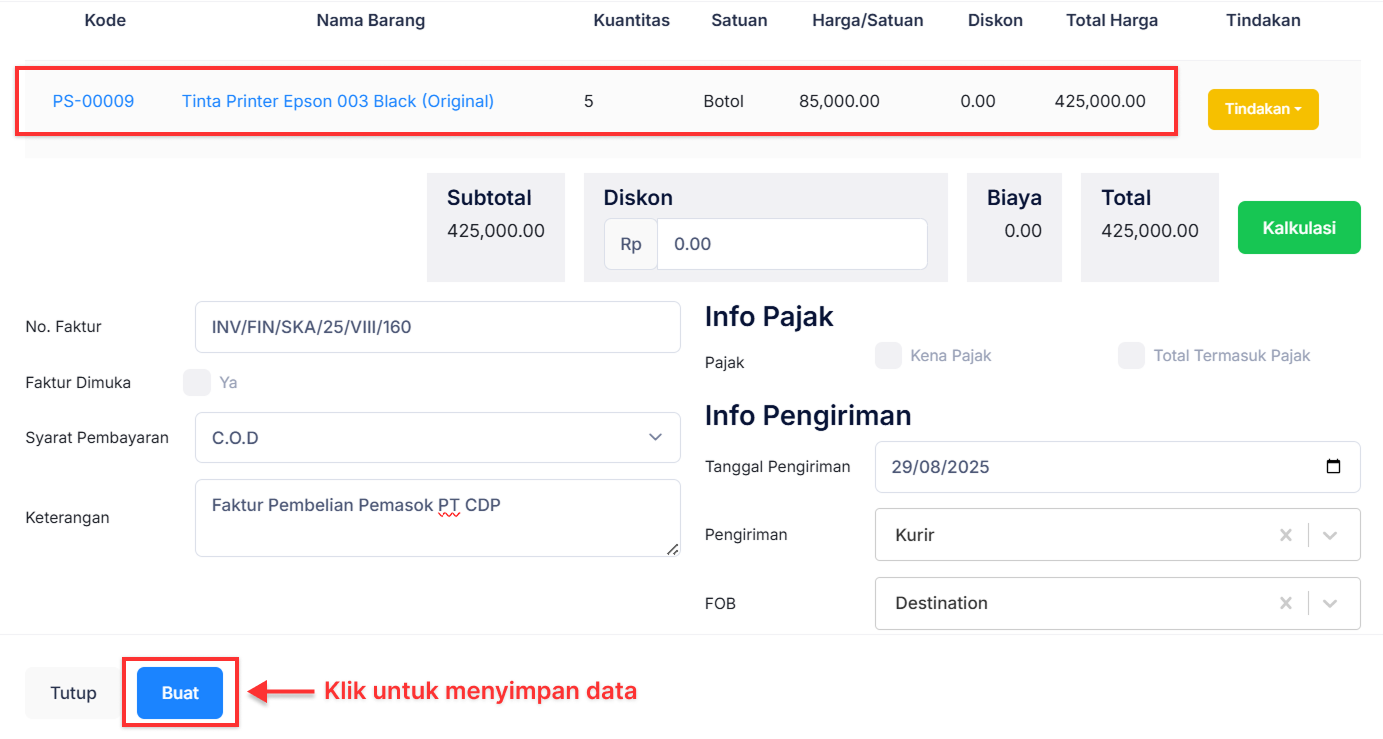 Halaman Faktur Pembelian
