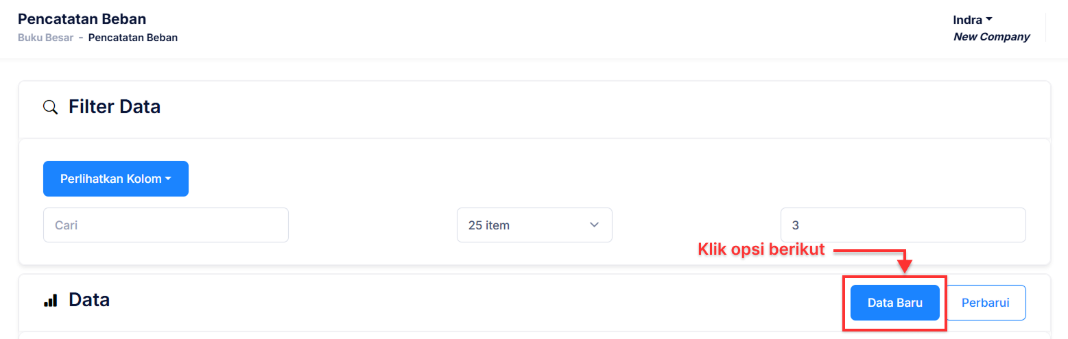 Halaman Pencatatan Beban