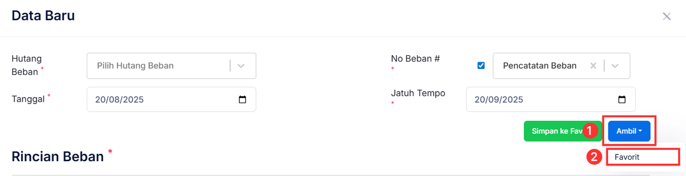 Halaman Pencatatan Beban