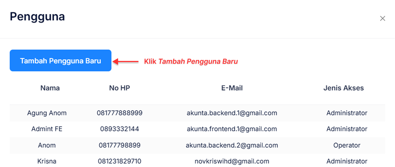 Langkah Menambah Pengguna
